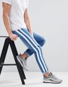 Boohooman Skinny Jeans With Stripe Print In Blue Wash - Blue
