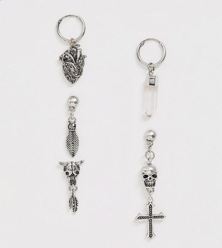 Reclaimed Vintage Inspired Earring Pack With Gothic Style Charms Exclusive To Asos-silver