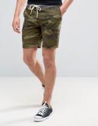 Pull & Bear Jersey Shorts In Camo - Green