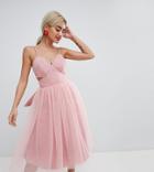 Asos Design Petite Mini Tulle Prom Dress With Cut Out Side-pink