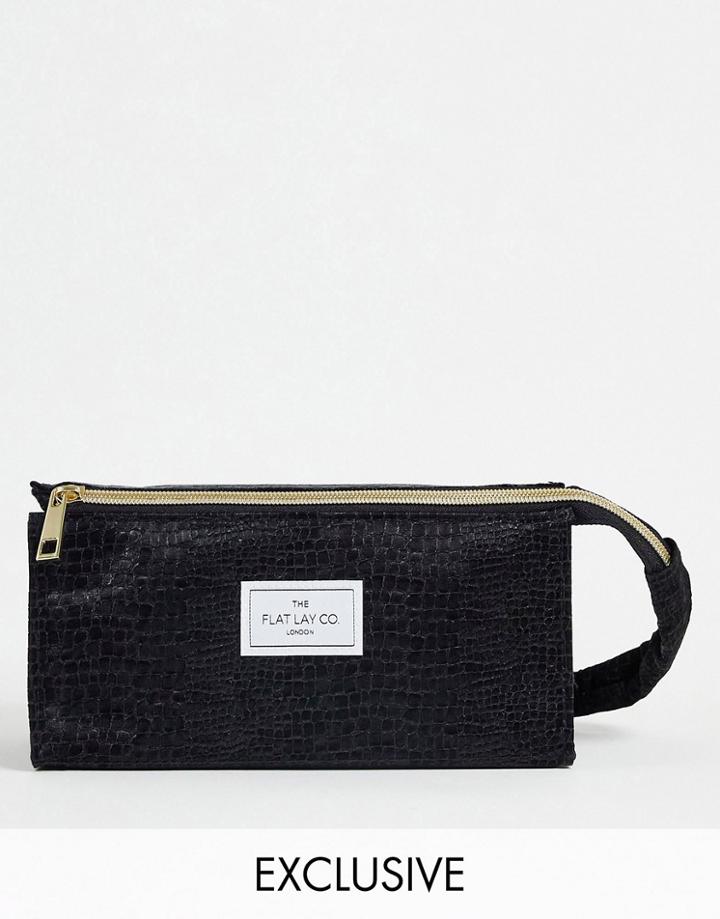 The Flat Lay Co. X Asos Exclusive Open Flat Makeup Box Bag In Black Croc