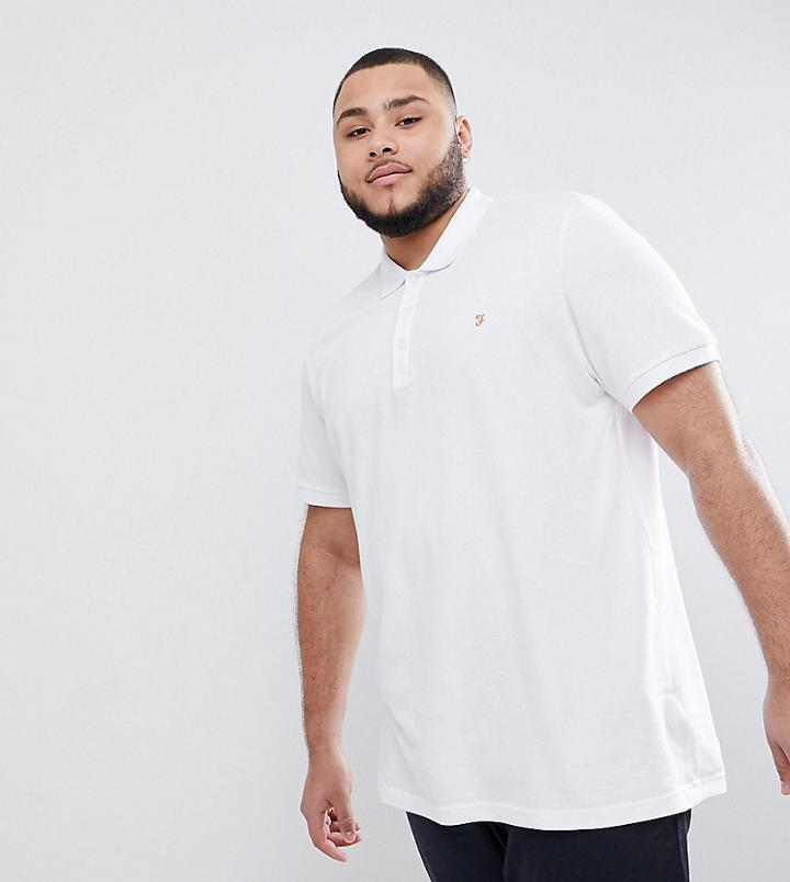 Farah Plus Blaney Slim Fit Pique Polo In White - White
