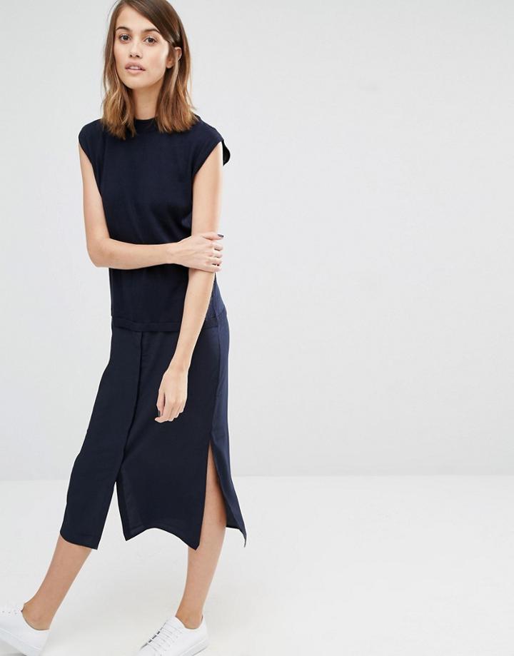 Warehouse Woven Mix Hybrid Shirt Dress - Navy