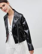 Lab Leather Biker Jacket In Patent - Black