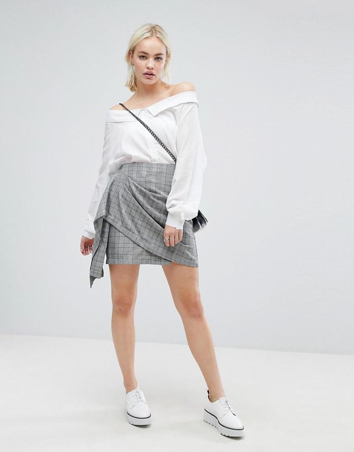 J.o.a Wrap Front Mini Skirt In Vintage Check-multi