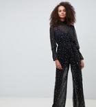 Kiss The Sky High Neck Sheer Jumpsuit In Metallic Star Print - Black