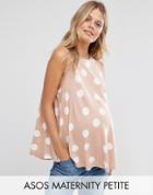 Asos Maternity Petite Sleeveless Longline Swing Top In Polka Dot - Pink