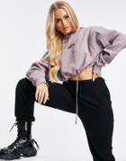 The Couture Club Set Rib Cropped Hoodie In Mink-pink