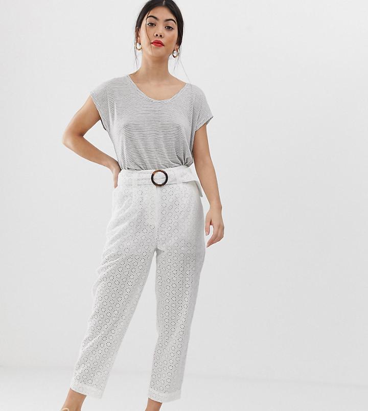 Asos Design Petite Broderie Peg Pants-white