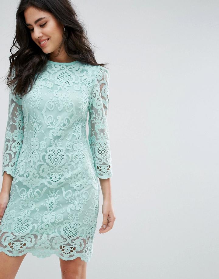 Darling 3/4 Sleeve Lace Shift Dress - Blue