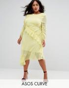 Asos Curve Ruffle Front Midi Tea Dress - Yellow