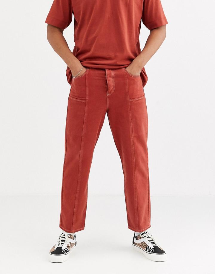 Asos White Wide Leg Jeans In Rust With Contrast Stitch-red