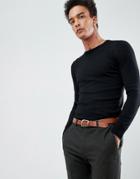 Gianni Feraud Premium Muscle Fit Stretch Crew Neck Sweater - Black