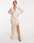 Asos Design Tiered Ruffle Maxi Dress With Open Back In Abstract Print-multi