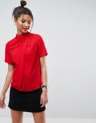 Asos High Neck Tee With Drape Detail - Red
