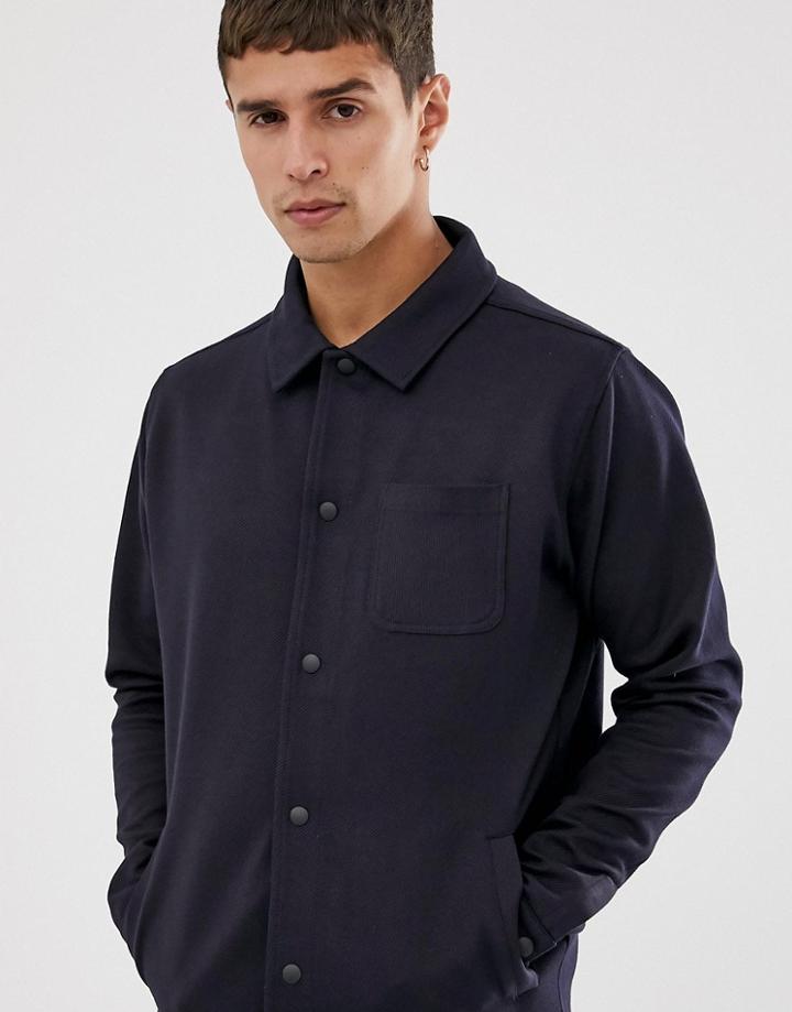 Celio Button Down Jersey Worker Jacket In Navy - Navy