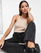 Topshop Longline Racer Tank In Sand-neutral