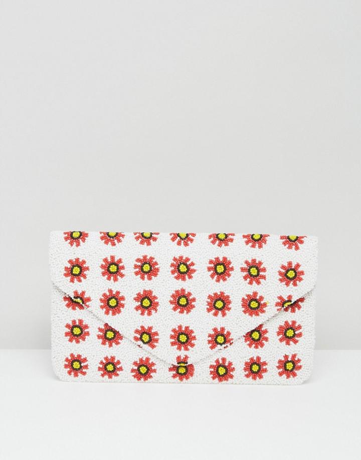 Clutch Me By Q Hand Beaded Daisy Clutch - White