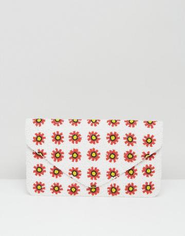 Clutch Me By Q Hand Beaded Daisy Clutch - White