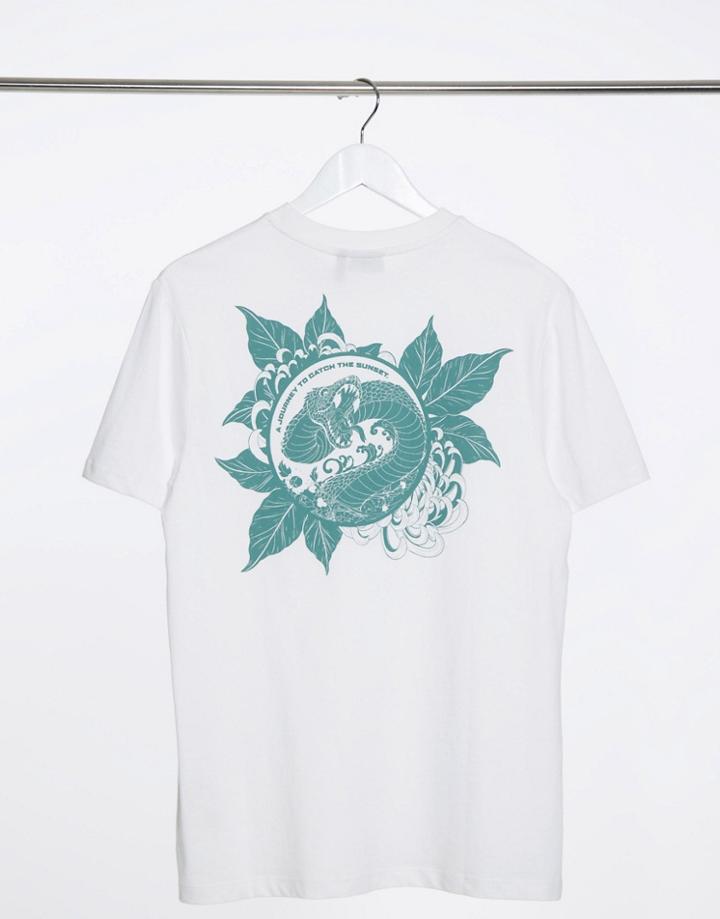 Asos Design T-shirt With Back Snake & Leaf Print In White