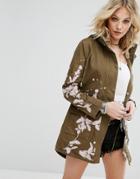 Missguided Embroidered Lightweight Parka - Green