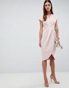 Asos Design Tux Midi Dress With Satin Detail - Pink