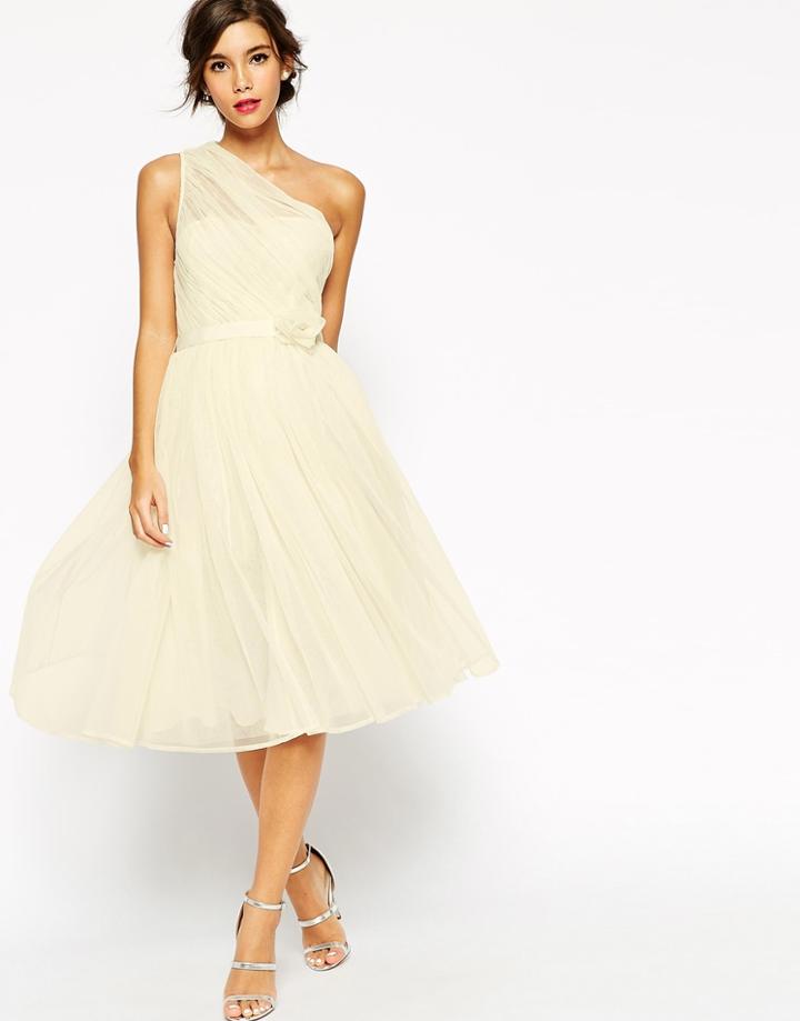 Asos Wedding Mesh One Shoulder Corsage Dress - White
