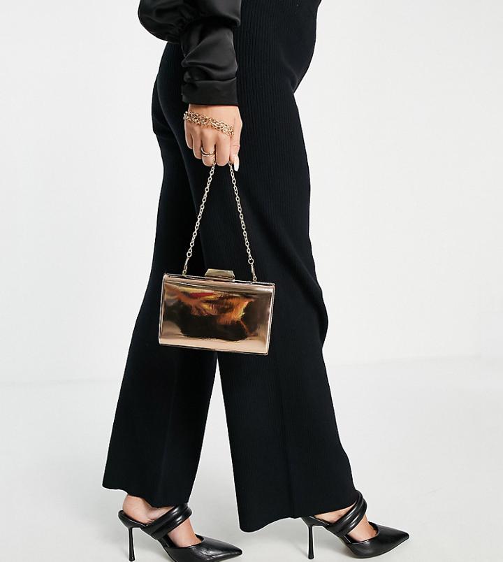 True Decadence Exclusive Mirrored Clutch Bag With Detachable Strap In Gold