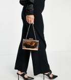 True Decadence Exclusive Mirrored Clutch Bag With Detachable Strap In Gold