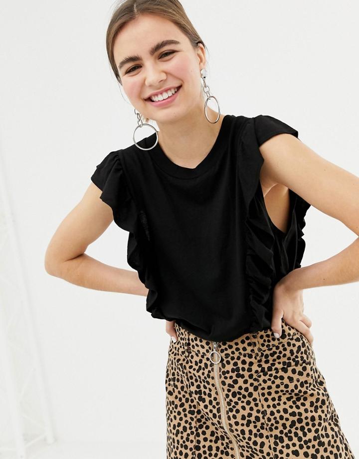 Monki Ruffle Sleeve Top - Black