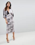 Asos Kimono Dress In Abstract Print - Multi