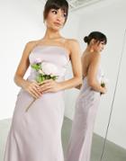 Asos Edition Satin Square Neck Maxi Dress With Tie Back In Pale Lavender-purple