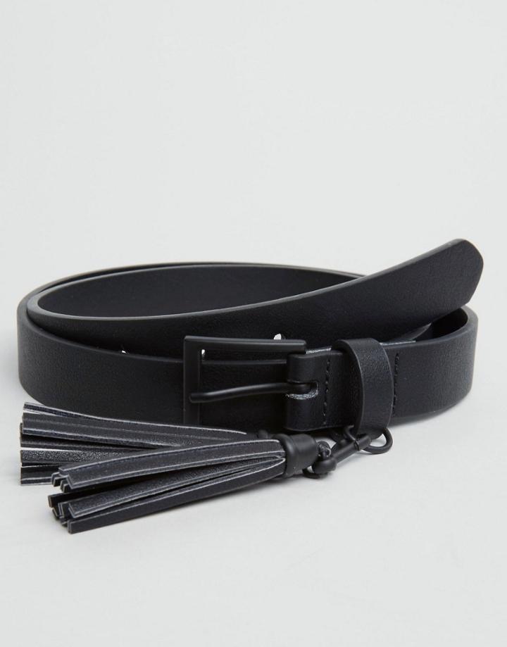 Asos Smart Slim Party Belt In Black With Tassel Detail - Black