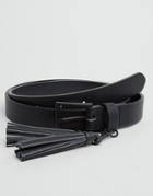 Asos Smart Slim Party Belt In Black With Tassel Detail - Black