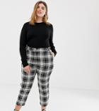 Asos Design Curve Slim Cigarette Pants In Mono Check-multi