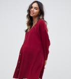 Asos Design Maternity Button Through Mini Dress With Long Sleeves-red