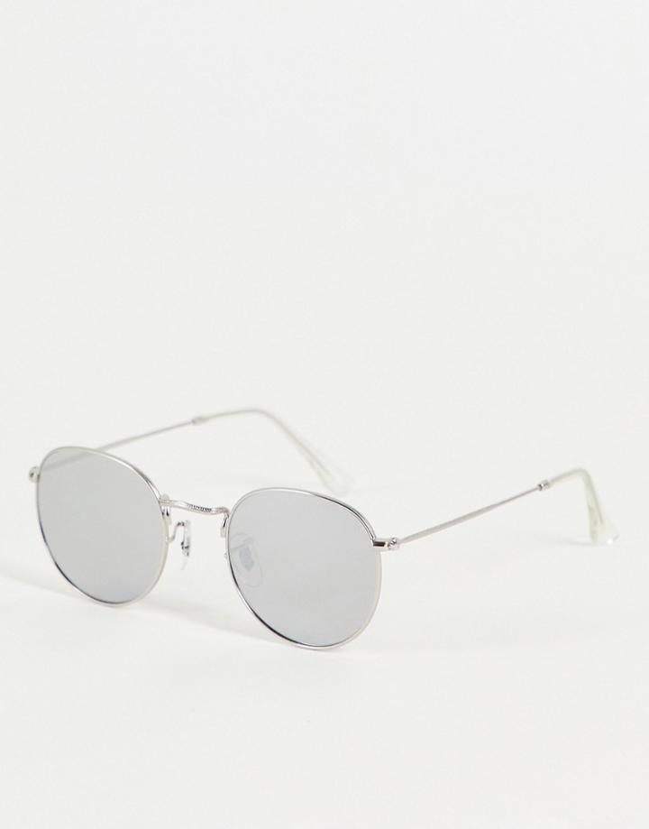 A.kjaerbede Hello Unisex Round Sunglasses In Silver With Mirrored Lens
