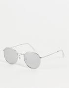 A.kjaerbede Hello Unisex Round Sunglasses In Silver With Mirrored Lens
