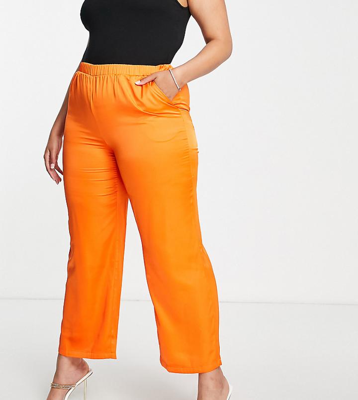 Vero Moda Curve Satin Wide Leg Pants In Bright Orange - Part Of A Set