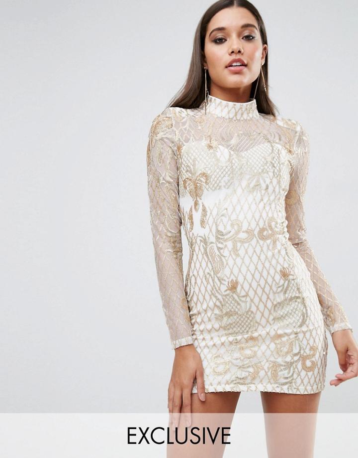 Club L High Neck Embellished Mini Dress - Gold