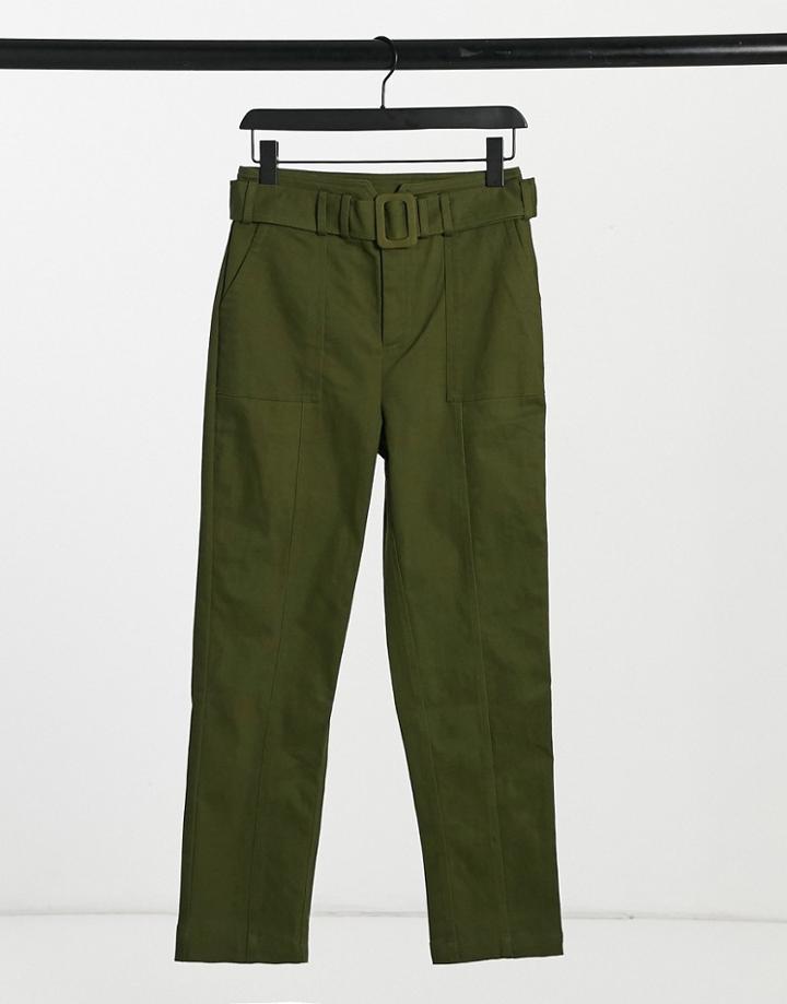 Moon River Belted Pants In Olive Green