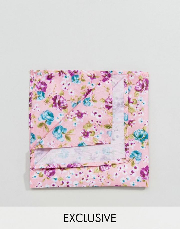Reclaimed Vintage Inspired Pocket Square In Pink Floral Print - Pink