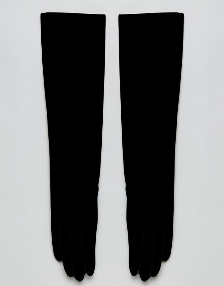Vincent Pradier Long Velvet Gloves In Black - Black