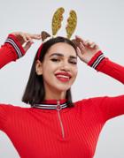 Asos Design Holidays Reindeer Headband - Gold
