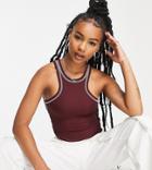 Topshop Petite Premium Basic Contrast Seam Racer Tank Top In Burgundy-red