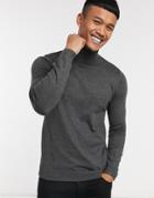 Pull & Bear Roll Neck Sweater In Dark Gray