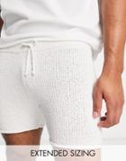 Asos Design Textured Shorts In Ecru - Part Of A Set-white