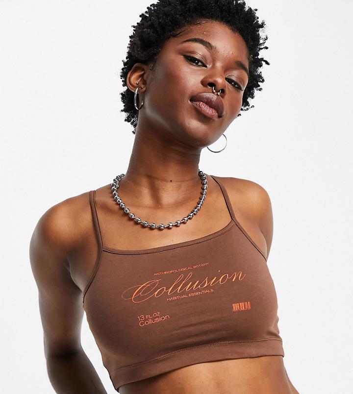 Collusion Tank Top Set With Brand Print In Brown