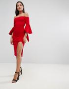 Asos Drama Sleeve Bardot Midi Dress - Red