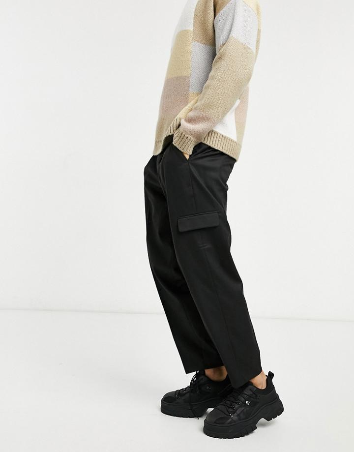 Asos Design Cargo Oversized Tapered Smart Pants In Black